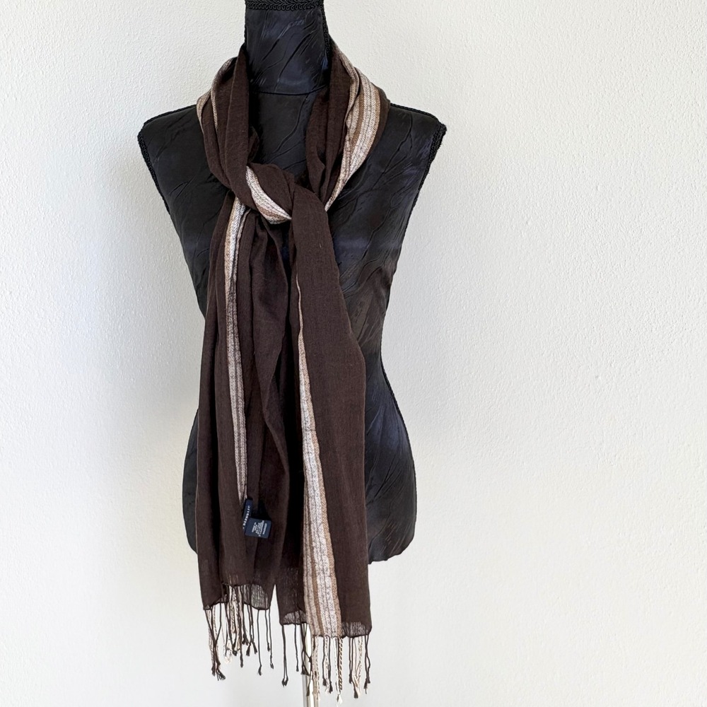 Banana Republic Silk Wool Cashmere Striped Scarf Womens OS Brown Preppy‎ Unisex